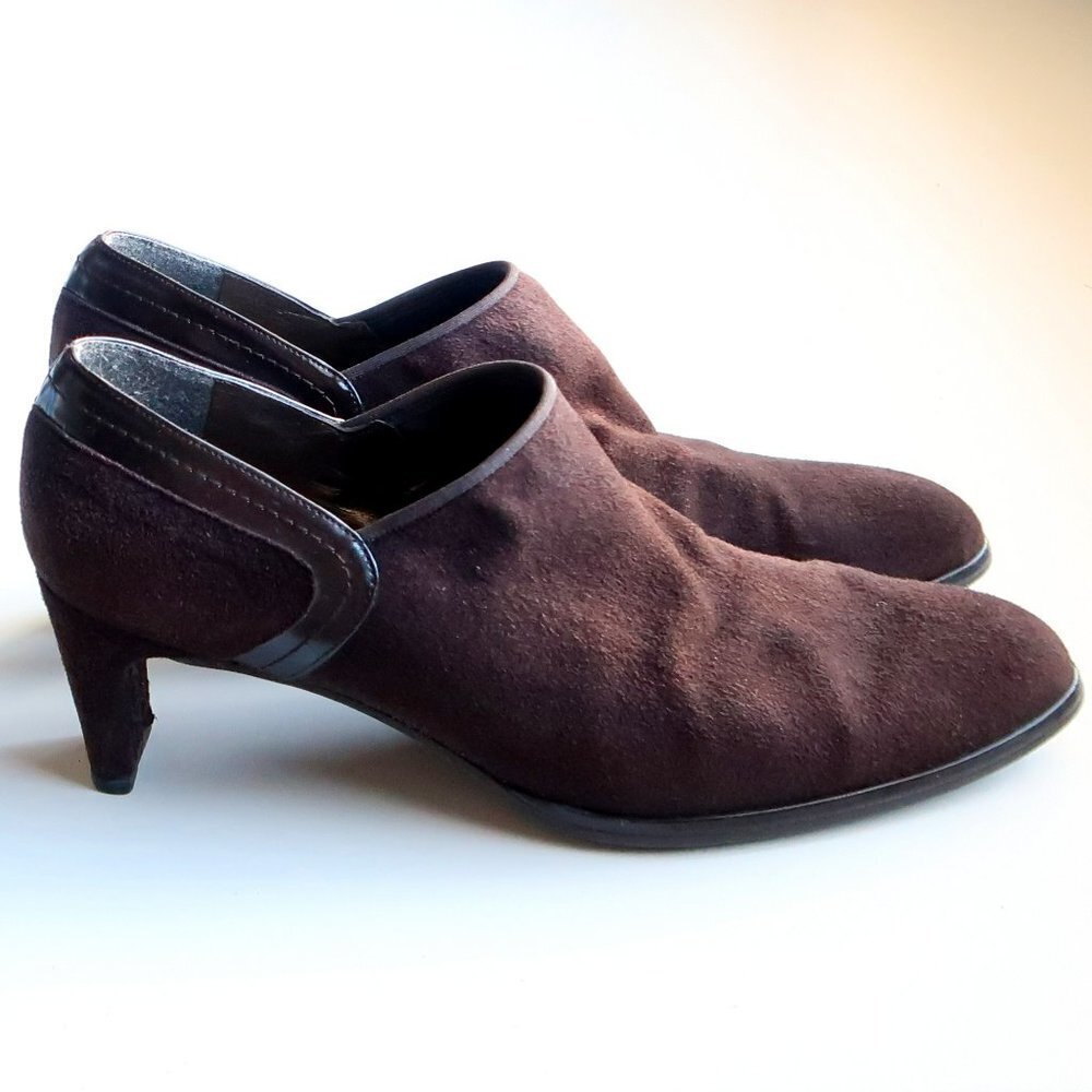Stuart Weitzman Brown Suede Leather Pointy Almond Toe Heeled Ankle Boots Booties
